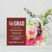 マルーンと金ゴールドの卒業パーティーの写真 招待状 (スタンド正面)