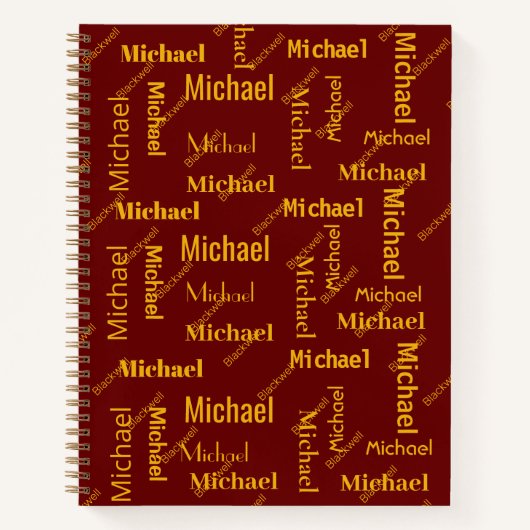 マルーンと金ゴールドの繰り返し名クラス ノートブック (正面)