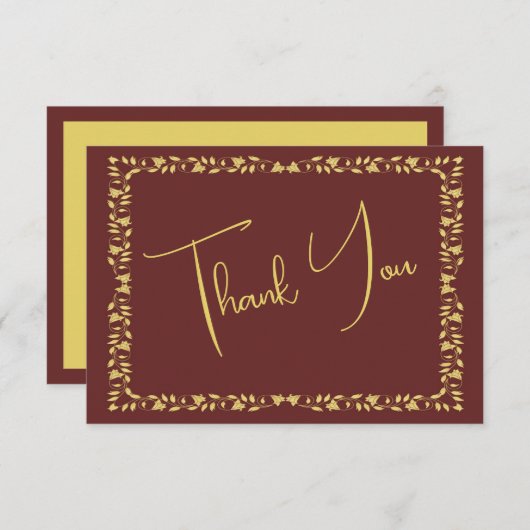 マルーンと金ゴールドアイビーの卒業評価 サンキューカード (正面/裏面)
