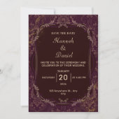 マルーンと金ゴールドエレガントウェディング招待状 招待状 (正面)