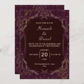 マルーンと金ゴールドエレガントウェディング招待状 招待状 (正面/裏面)