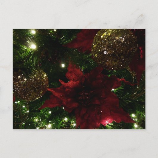 マルーンと金ゴールドクリスマスツリーホリデーフォト シーズンポストカード (正面)