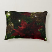 マルーンと金ゴールドクリスマスツリーIホリデーフォト アクセントクッション (裏面)