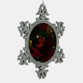 マルーンと金ゴールドクリスマスツリーIホリデーフォト スノーフレークピューターオーナメント (左)