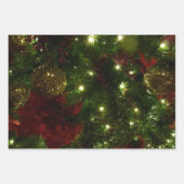 マルーンと金ゴールドクリスマスツリーIホリデーフォト ラッピングペーパーシート (正面3)