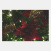 マルーンと金ゴールドクリスマスツリーIホリデーフォト ラッピングペーパーシート (正面)