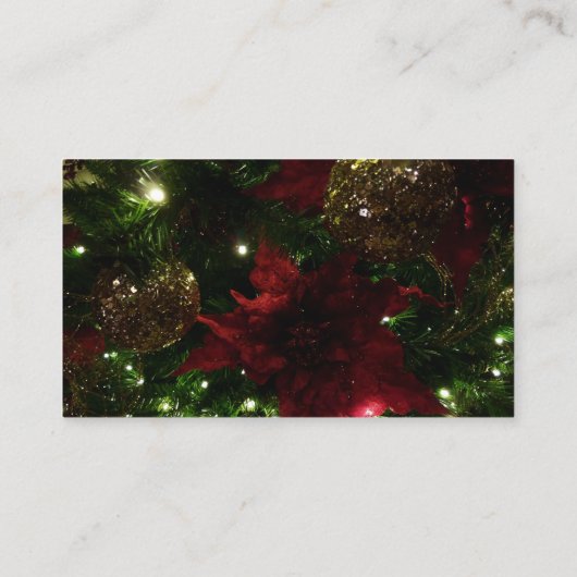 マルーンと金ゴールドクリスマスツリーIホリデーフォト 名刺 (裏面)