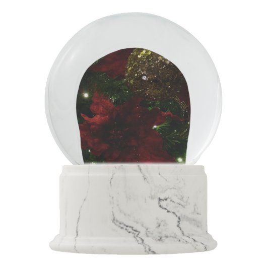 マルーンと金ゴールドクリスマスツリーiホリデー スノーグローブ (正面)