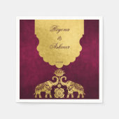 マルーンと金ゴールドゾウのインディアン結婚の贅沢 スタンダードカクテルナプキン (正面)