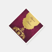 マルーンと金ゴールドゾウのインディアン結婚の贅沢 スタンダードカクテルナプキン (角)