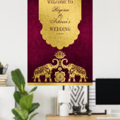 マルーンと金ゴールドゾウインディアン結婚の歓迎 ポスター (ホームオフィス)