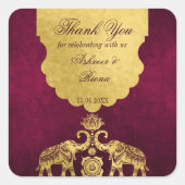 マルーンと金ゴールドゾウ結婚インディアンの感謝していユーザ スクエアシール (正面)