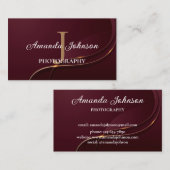 マルーンと金ゴールドモノグラムモダンプロフェッショナル 名刺 (正面/裏面)