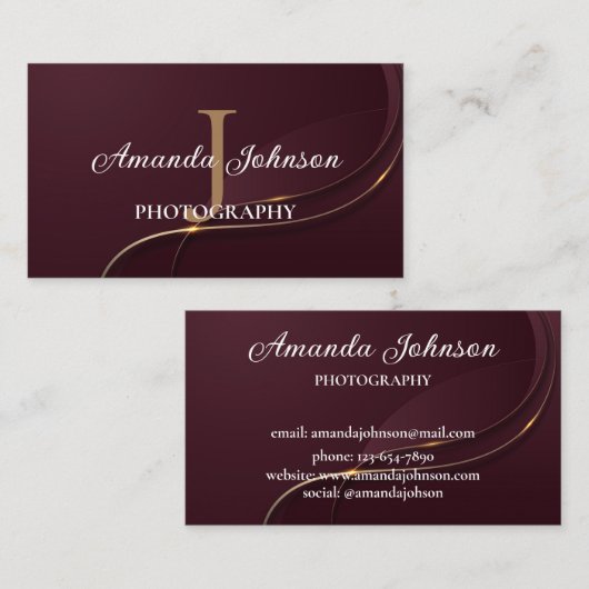 マルーンと金ゴールドモノグラムモダンプロフェッショナル 名刺 (正面/裏面)