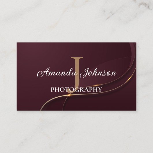 マルーンと金ゴールドモノグラムモダンプロフェッショナル 名刺 (正面)