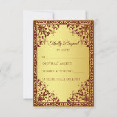 マルーンと金ゴールドヴィンテージインディアンラグジュアリー結婚ズ 出欠カード (正面)