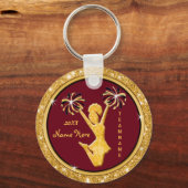 マルーンと金ゴールド安パーソナライズされた応援キーホルダー キーホルダー (正面)