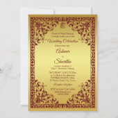 マルーンと金ゴールド結婚インディアンの象の調馬場 招待状 (裏面)