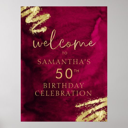 マルーンと金ゴールド誕生日歓迎ポスター18x24 ポスター (正面)