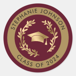 マルーンと金ゴールド2024年卒業のクラス ラウンドシール