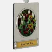 マルーンと黄色のチューリップカラフルフローラ シルバープレートバナーオーナメント (右)