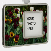 マルーンと黄色のチューリップカラフルフローラ シルバープレートフレームオーナメント (右)