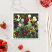 マルーンと黄色のチューリップカラフルフローラ スタンダードカクテルナプキン (インサイチュ)