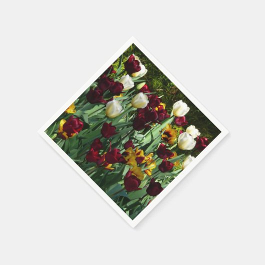 マルーンと黄色のチューリップカラフルフローラ スタンダードカクテルナプキン (角)