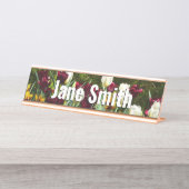 マルーンと黄色のチューリップカラフルフローラ デスクネームプレート (正面)