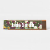 マルーンと黄色のチューリップカラフルフローラ デスクネームプレート (正面)