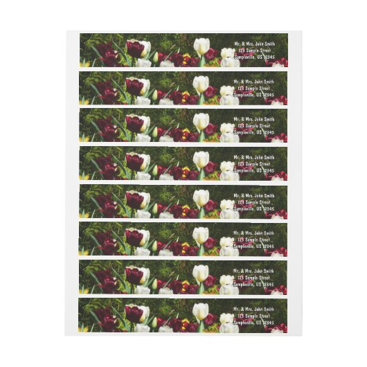 マルーンと黄色のチューリップカラフルフローラ ラップアラウンドラベル (シート)