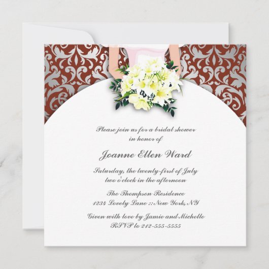 マルーンと黄色のブライダルシャワーの招待状 招待状 (正面)