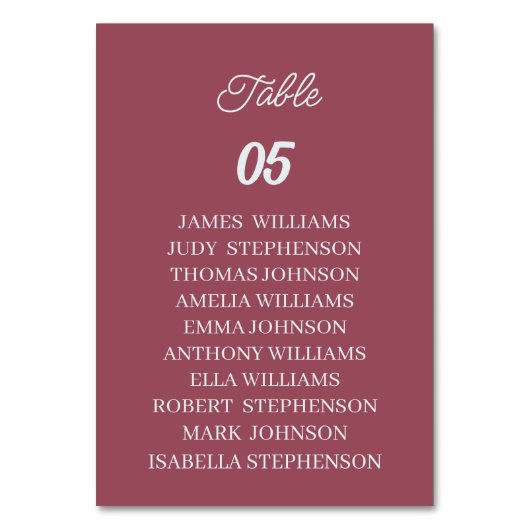 マルーンのカスタムウェディング テーブルナンバー (正面)