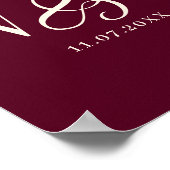 マルーンのカップル結婚イニシャルの贈り物 ポスター (角)