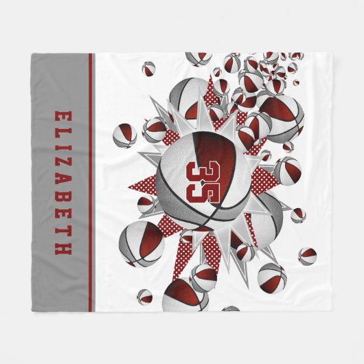 マルーンのグレースポーツデコガールスカゴボールの星 フリースブランケット (正面(横))