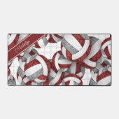 マルーンのグレーバレーボールのパタパーソナライズされたーン デスクマット (正面)