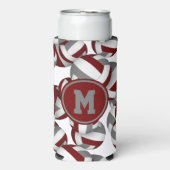 マルーンのグレーバレーボールのパターンwプレーヤーモノグラム スリム缶クーラー (Seltzer正面)