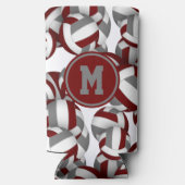 マルーンのグレーバレーボールのパターンwプレーヤーモノグラム スリム缶クーラー (裏面)