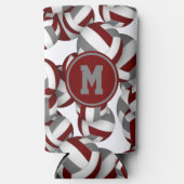 マルーンのグレーバレーボールのパターンwプレーヤーモノグラム スリム缶クーラー (正面)