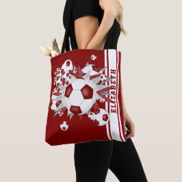 マルーンのサッカーボールが彼女の名前の多様性のストライプ トートバッグ