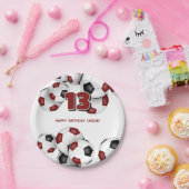 マルーンのサッカーボールキッズスポーツ誕生日パーティー ペーパープレート (パーティー)