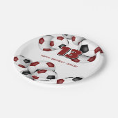 マルーンのサッカーボールキッズスポーツ誕生日パーティー ペーパープレート (アングル)