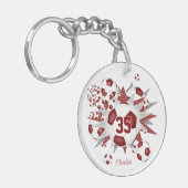 マルーンのサッカーボール吹き出し女の子ジャージー番号 キーホルダー (正面左)