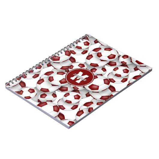 マルーンのサッカーボール模様キッズスポーツ ノートブック (左側)