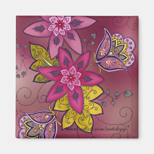 マルーンのチューリップ磁石（四角） マグネット (正面)