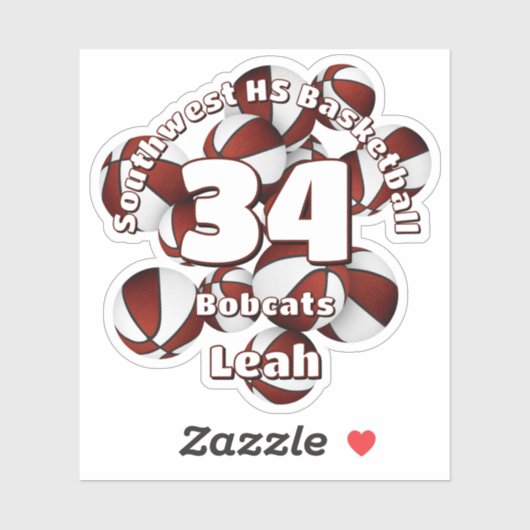 マルーンのチームカラーバスケットのキッズスポーツ シール (シート)