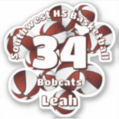 マルーンのチームカラーバスケットのキッズスポーツ シール (正面)