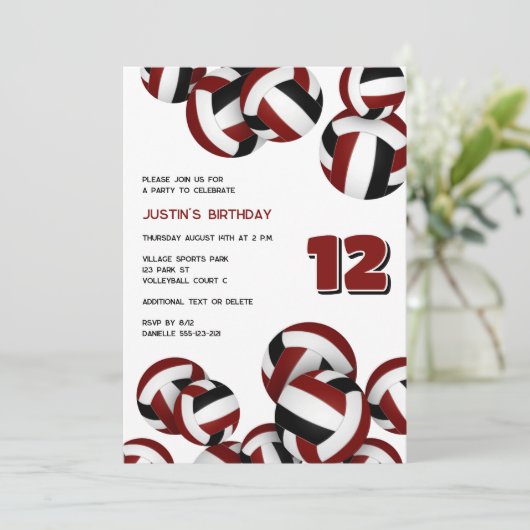 マルーンのチームカラーバレーボール少年少女の誕生日 招待状 (スタンド正面)