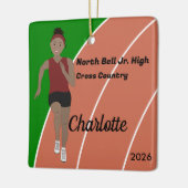 マルーンのトラックアンドフィールドガール黒髪 セラミックオーナメント (左)