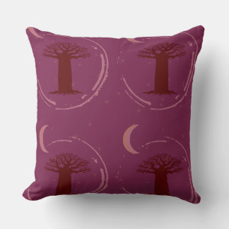 マルーンのバオバブの木のシルエット スロー・ピロー クッション